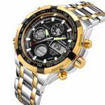 GOLDEN HOUR Luxury Stainless Steel Analog Digital Watches for Men Male Outdoor Sport Waterproof Big Heavy Wristwatch (Silver Gold Black)