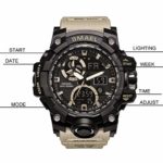 Military Men’s Sports Analog Quartz Watch Dual Display Alarm Digital Watches with LED Backlight (Khaki)