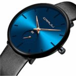 Mens Watches Ultra-Thin Minimalist Waterproof-Fashion Wrist Watch for Men Unisex Dress with Black Leather Band-Gold Hands Blue Face