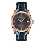 Tissot Women’s Couturier 316L Stainless Steel case with Rose Gold PVD Coating Swiss Automatic Watch with Leather Strap, Anthracite, 18 (Model: T0352073606100)