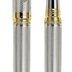 Xezo Maestro Fountain Pen, Medium Nib. Solid 925 Sterling Silver with 18 Karat Gold Plating. Swarovski Crystal Band. Handcrafted, Limited Edition, Serialized