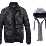 Wantdo Men’s Faux Leather Jacket Hooded Motorcycle Coat XX-Large Black(Thick)