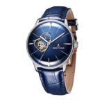 Reef Tiger Casual Blue Dial Watches Men’s Convex Lens Automatic Watches Leather Strap RGA8239 (RGA8239-YLL)