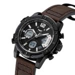 FEICE Men’s Watch Military Wristwatches Multifunction Chronograph Sport Watch Quartz Analog-Digital Waterproof Watches 24H Leather Strap Luminous Stopwatch Business Watches for Men- FK038 (Black)