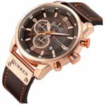 Mens Leather Strap Watches Classic Casual Dress Stainless Steel Waterproof Chronograph Date Analog Quartz Watch (Brown Rose)