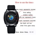 MINILUJIA 50M Waterproof Men World Map Watches Travel The World Watch Classic Creative Earth Globe Moon Sun Rotating Moving Eye-catching Personalized Cool Unique Mens Watches Silicone Black Strap