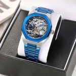 Mechanical Mens Watches Fashion Automatic Male Clock Blue Stainless Steel Waterproof Business Skeleton Watch