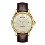 Tissot Men’s Le Locle 316L Stainless Steel case with Yellow Gold PVD Coating Swiss Automatic Watch with Leather Strap, Brown, 19 (Model: T0064073626600)