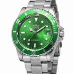 Men Automatic Mechanical Watches Full Steel Waterproof Mens Watches with Calendar (Silver Green)