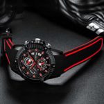 Men Watch,MF MINI FOCUS Chronograph Waterproof Sport Analog Quartz Watches Red Silicon Strap Fashion Wristwatch for Men