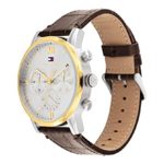 Tommy Hilfiger Men’s Stainless Steel Quartz Watch with Leather Strap, Brown, 22 (Model: 1791884)