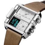 FEICE Men’s Watches Digital Sports Watch LED Square Analog Quartz Wrist Watch Male Classic Waterproof Stopwatch Alarm FK030 Brown