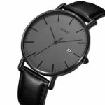 BUREI Men’s Fashion Minimalist Wrist Watch Analog Date with Leather Strap (Dark Grey)
