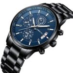CRRJU Men’s Watches Fashion Casual Quartz Analog Black Stainless Steel Waterproof Chronograph Wrist Watch for Men