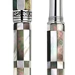 Xezo Maestro “Vintage Collection” Octagonal Handmade Fountain Pen, Medium Nib. Tahitian Black and White Mother of Pearl with Chrome Plating. Serialized, No Two Pens Alike