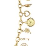 Anne Klein Women’s Premium Crystal Accented Gold-Tone Charm Bracelet Watch, 10/7604CHRM