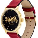 Coach Grand Black Dial Carriage Design Red Leather Strap Womens Watch 14503848