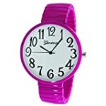 Fashion Watch Wholesale Geneva Super Large Stretch Watch Clear Number Easy Read (Hot Pink)