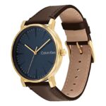 Calvin Klein Men’s Quartz Stainless Steel Case and Leather Strap Watch, Color: Brown (Model: 25200261)