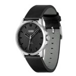 HUGO #First Men’s Quartz Stainless Steel and Leather Strap Casual Watch, Color: Black (Model: 1530188)
