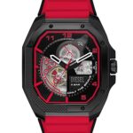 Diesel Men’s 47mm Flayed Automatic Stainless Steel and Silicone Mechanical Watch, Color: Black/Red (Model: DZ7469)