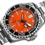 Akribos XXIV Men’s Quartz Movement Watch – Orange Glossy Dial with Date Window On Stainless Steel Bracelet – AK735