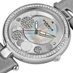 Akribos Sunray Diamond Dial Women’s Watch – Mother of Pearl Center and Crystal Filled Circle On a Leather Strap – AK434