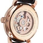 Akribos XXIV Men’s ‘Retro’ Automatic Skeleton Watch – Rose Gold-Tone See Through Dial Second Subdial On Embossed Alligator Pattern Black Leather Strap Watch – AK634