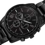 Akribos XXIV Men’s Chronograph Watch – 4 Subdials Multifunction Complications with Tachymeter on Heavy Stainless Steel Black Bracelet Watch – AK1072 (Black 1)