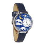 Whimsical Gifts Polar Bear 3D Watch | Silver Finish Large | Unique Fun Novelty | Handmade in USA | Blue Leather Watch Band