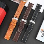 REZERO Handmade Genuine Leather Watchbands 18mm with Universal Deployment Clasp Watch Strap/Belt for Men Women, Light Brown