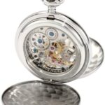 Charles-Hubert, Paris 3904-W Premium Collection Stainless Steel Polished Finish Double Hunter Case Mechanical Pocket Watch