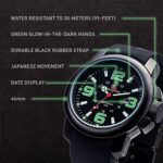Smith & Wesson Men’s Amphibian Commando Watch, 3ATM, Date Display, Glowing Hands, Luminous, Water Resistant, Japanese Quartz Movement, 24-Hour Format, Scratch Resistant Glass, Tactical Watch, Rubber Strap, Black, 46mm, Christmas Gift