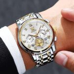 OLEVS Mens Watches Chronograph Business Casual Quartz Stainless Steel Waterproof Luminous Date Big Face Wrist Watch Silver Watch for Men
