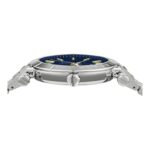 Versace V-Race Collection Luxury Mens Watch Timepiece with a Silver Bracelet Featuring a Stainless Steel Case and Blue Dial