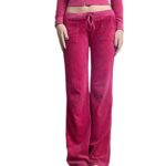 vaflower Y2K Women Graphic Print Baggy Jogger Sweatpants with Pockets Elastic Waist Drawstring Lounge Athletic Trousers (Velvet Pink, L)