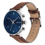 Calvin Klein Men’s Multifunction Stainless Steel and Leather Strap Watch, Color: Brown (Model: 25200112)
