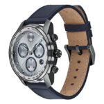 Movado 3600909 Bold Verso Men’s Swiss Quartz Grey Ion-Plated Stainless Steel and Leather Strap Watch, Color: Navy