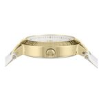 Versace Greca Collection Luxury Womens Watch Timepiece with a White Strap Featuring a Gold Case and White Dial