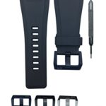 24mm Black Rubber Watch Band Strap – Compatible With Bell & Ross B&R BR-01 BR-03 – Free Spring Bar Tool (Black Buckle White Logo)