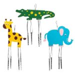 Baker Ross AW486 Jungle Animal Wooden Wind Chimes – Pack of 4, Sun Catchers for Kids to Decorate and Display