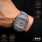 Halukakah Men’s Diamond Watch – The King – Platinum Plated, 40MM Square Dial, Iced Out Wristband, Lab Diamonds Handset, Comes in Giftbox