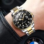 OLEVS Watch Men Silver and Gold Stainless Steel Watch Mens Diver Watches Black Face Submariner Watch for Men Classic Waterproof Analog Wrist Watches Luxury Quartz Watches Mens Business Dress Watch With Luminous Hands Dad Gifts Watches