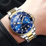 OLEVS Men’s Watches Blue Face Stainless Steel Analog Submariner Watch for Men Two Tone Band Waterproof Diver Men’s Wrist Watches with Date Rotating Bezel Casual Luminous Men Dress Watch Easy to Read