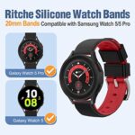 Ritche 20mm Silicone Watch Band, Compatible with Samsung Galaxy Watch 4/5/ 5 Pro, 40mm/ 45mm Black Quick Release Rubber Watch Bands for Men Women