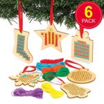 Baker Ross AC505 Christmas Wooden Decoration Cross Stitch Kits – Pack of 6, Christmas Tree Ornaments Made with Rainbow Magic Paper, for Kids to Decorate in Arts and Crafts Activities