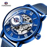 Dentily Men’s Skeleton Watch Classic Roman Numeral Steampunk Mechanical Watch Hand-Wind Mens Watches (Blue)