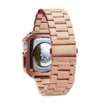 BINLUN Compatible with Apple Watch Band 45mm 44mm 42mm Matte Stainless Steel Rose Gold Metal Watch Strap with Polished Finish TPU Watch Case Compatible with iWatch Bands Series 9/8/7/SE2/SE/6/5/4/3/2/1