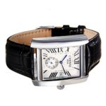 Avaner Mens Square Watch, Vintage Leather Cuff Watch, Roman Numeral Analog Quartz Wristwatch, Leather Strap Classic Retro Watch with Auto Calendar Window