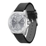 HUGO #Expose Men’s Multifunction Stainless Steel and Leather Strap Watch, Color:Black (Model: 1530240)